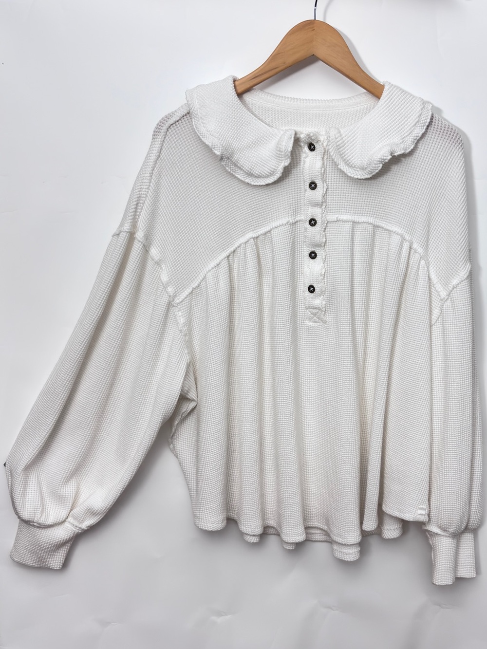 We The Free Cute Waffle Knit Peter Pan Collar Blouse Pullover Thermal Medium